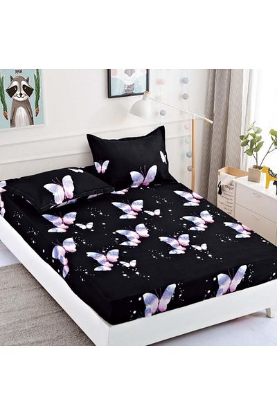FIONNA.RO Elasticated Pillowcase and Finet Pillowcases - Black with Butterflies