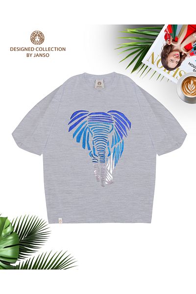 JANSO GROUP -Women's Cotton Printed Elephant Short Sleeve Tshirt Oversize Big Size