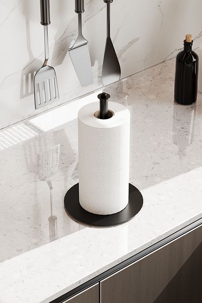 Zift Unique Stainless Steel Paper Towel Holder-Over the Counter Paper Towel Stand Matte Black & Satine Inox Napkin Holder