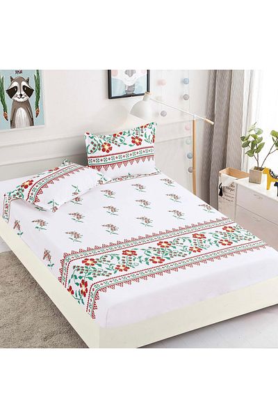 FIONNA.RO Elasticated Duvet Cover and Pillowcases Made of Finet 180x200cm - Traditional Folklore Motifs