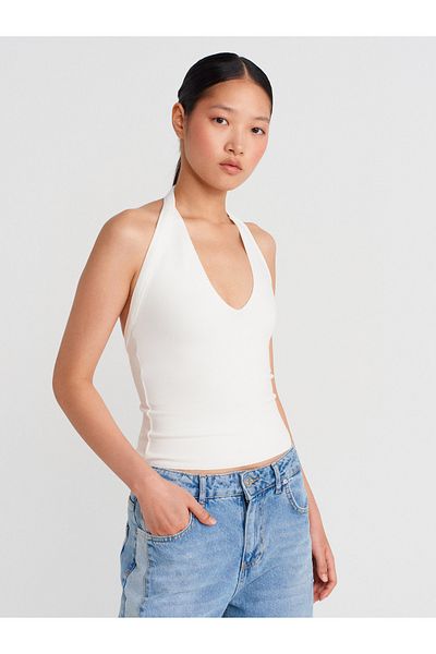 Dilvin 31971 Halter Neck Top-Ecru