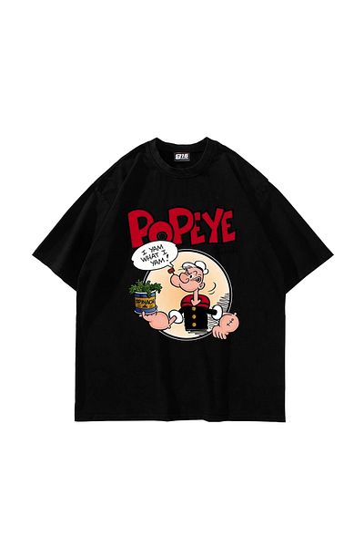 Sekizbiraltı Μαύρο μπλουζάκι Popeye με στάμπα Oversize Unisex