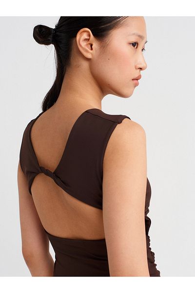 Dilvin 21132 Backless Gathered Top-Dark Brown