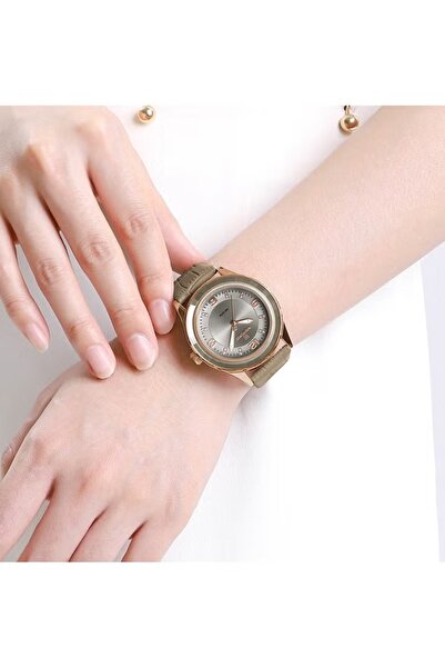 Naviforce Elegant and Stylish Gray Leather Analog Wrist Watch with Water Resistance and Gold-Tone Case