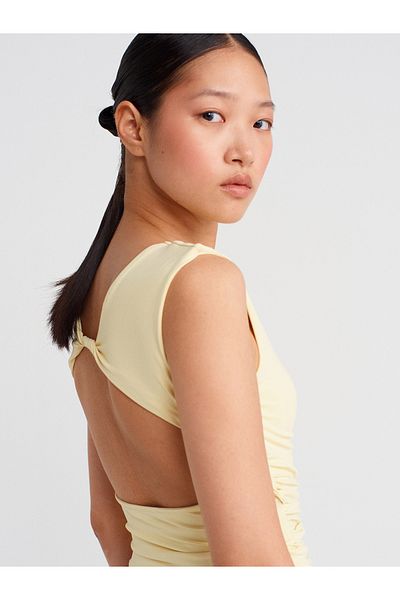 Dilvin 21132 Backless Drawstring Top-Yellow