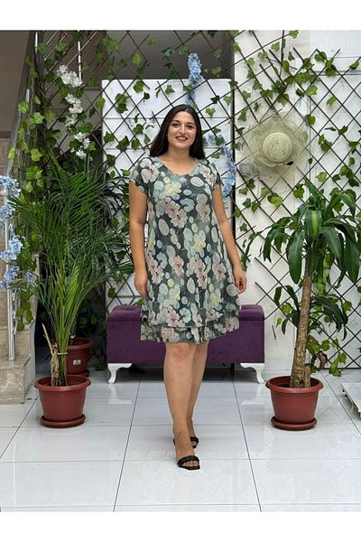 Punta Otantik Nc50181 Italian Short Sleeve Cotton Linen Dress Khaki