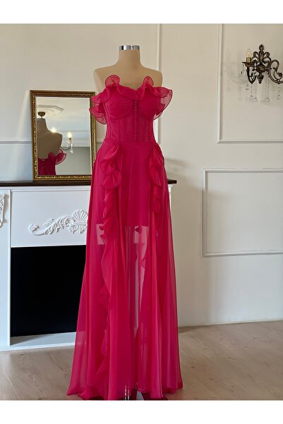 MODA Volanlı straplez elbise