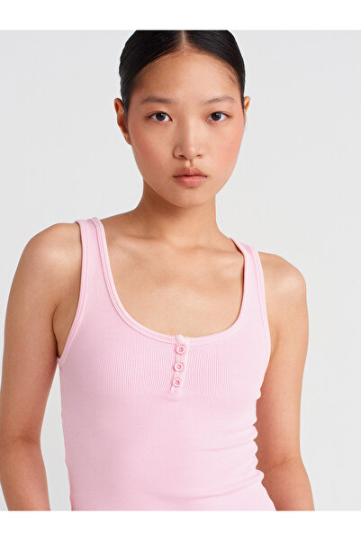 Dilvin 21115 Buttoned Strap Top-Pink