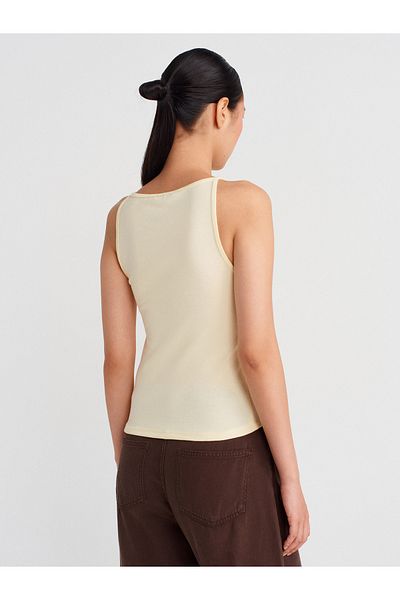 Dilvin 21048 Halter Neck Top-Light Yellow