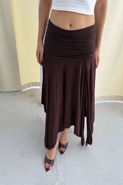 Seda Yalçın Atelier Gathered Asymmetrical Cut Coffee Magnolia Skirt