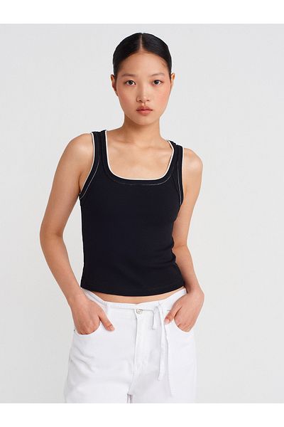Dilvin 21087 Contrast Ribbed Undershirt-Black