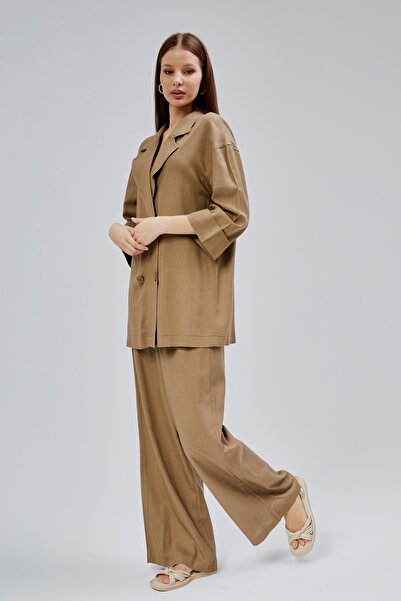 Bolivente Toprak Oversize Half Sleeve Linen Suit