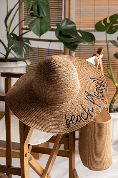 Adorisse Beach Please Nakışlı Camel Hasır Şapka Hsr2029 Kutulu Gönderim
