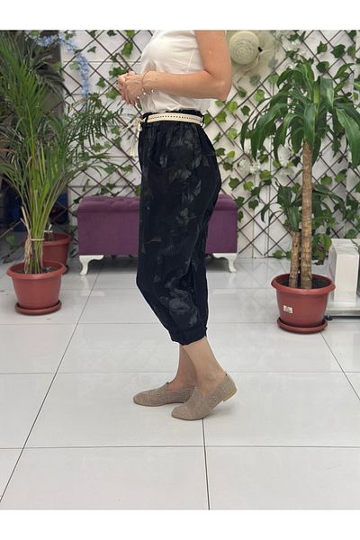 Punta Otantik Nc7232 Italian High Waist Linen Ankle Pants Black