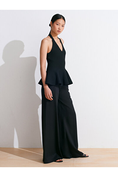 Dilvin 72145 Dökümlü Palazzo Pantolon-Siyah