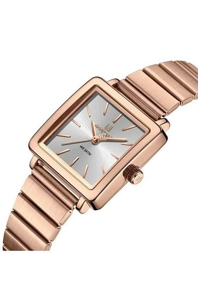 Naviforce Rose Gold Stainless Steel Square Dial Quartz Watch with Water Resistance