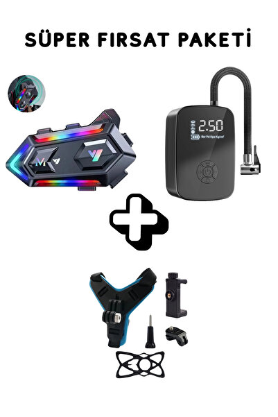 MATECHNO Fırsat Paket Motorsiklet Kask Interkom Kulaklık Oto Hava Pompa Kompresörü Kask Telefon Tutucu Aparat