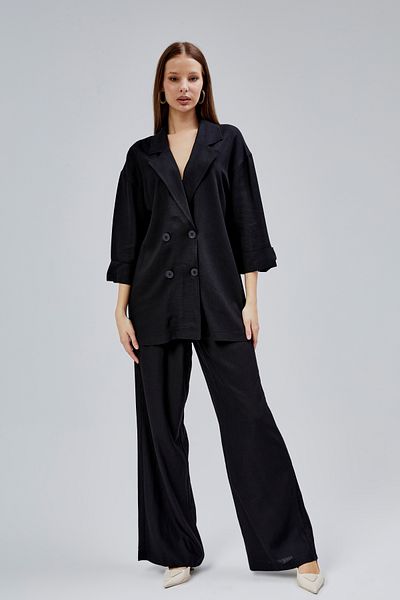 Bolivente Black Oversize Half Sleeve Linen Suit