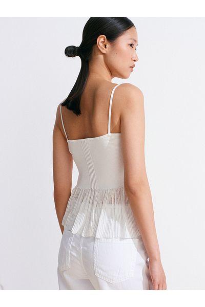 Dilvin 10790 Thin Strap Flounce Knitwear Blouse-White