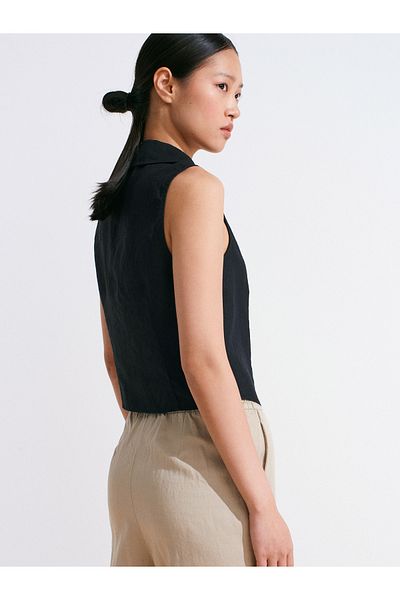 Dilvin 50511 Linen Sleeveless Shirt-Black