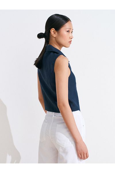 Dilvin 50511 Linen Sleeveless Shirt-Navy Blue