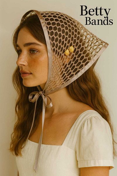 Handmade Betty Bands Mesh Look Tie Bandana – Beige Satin Edge