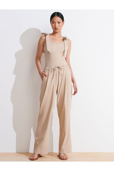 Dilvin 72133 Gathered Waist Trousers-Beige