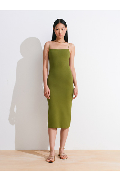 Dilvin 91495 Rochie Midi cu bretele - Verde ulei