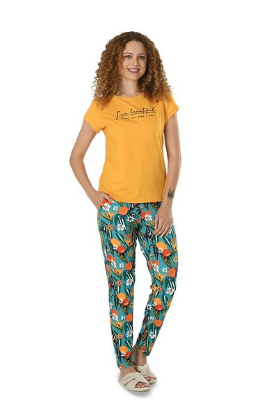 Fanilam Jiber Women's Short-Sleeved Patterned Summer Viscose Pajama Set - Non-Sweating Fresh Fabric