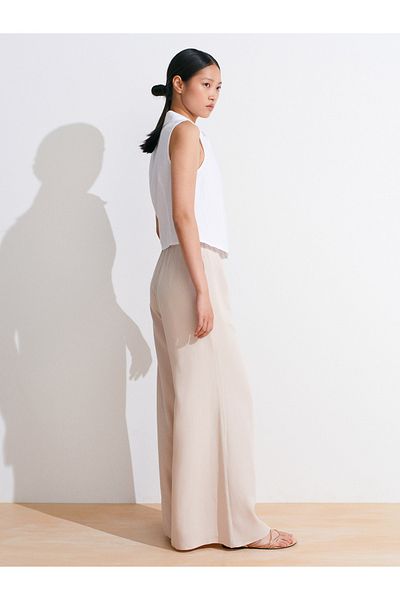 Dilvin 72145 Draped Palazzo Trousers-Stone
