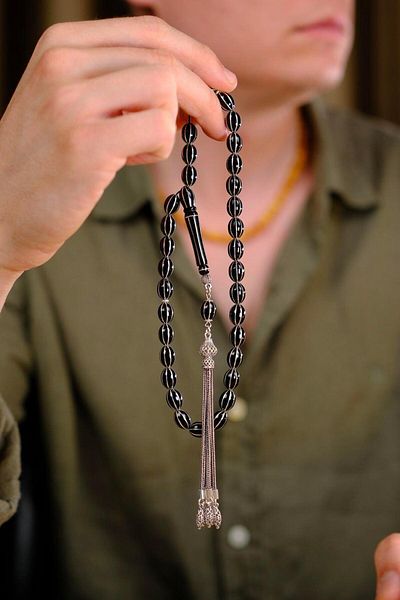 dergah tesbih Silver Design Watermelon Sliced Erzurum Oltu Stone Prayer Beads