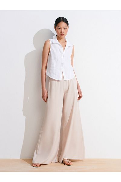Dilvin 72145 Draped Palazzo Trousers-Stone