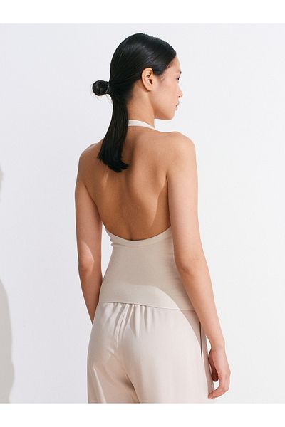 Dilvin 31971 Tie Halter Top-Light Beige