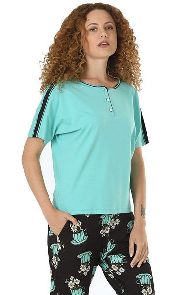 Fanilam Jiber Women's Summer Short Sleeve Viscose Pajama Set with Pockets – 3 Buttons Anti-Sweat Fresh Fabric