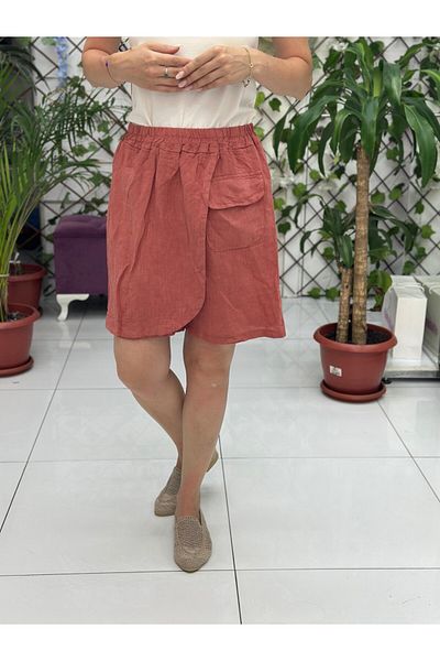 Punta Otantik Nc61329 Italian Linen Pocket Shorts Skirt Tile