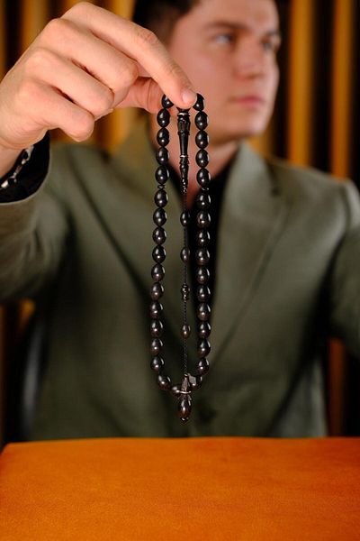 dergah tesbih Master Bekir Deveci Carved Imam Bead Model Ebony Wood Prayer Beads