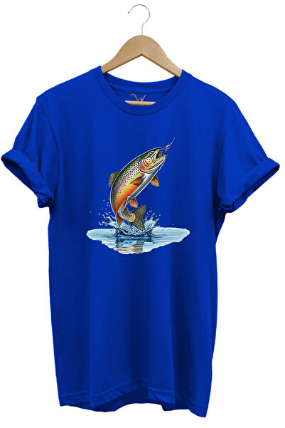 WİDİ Tricou unisex cu croiala normală, 100% bumbac, cu tematică de pescuit, c...