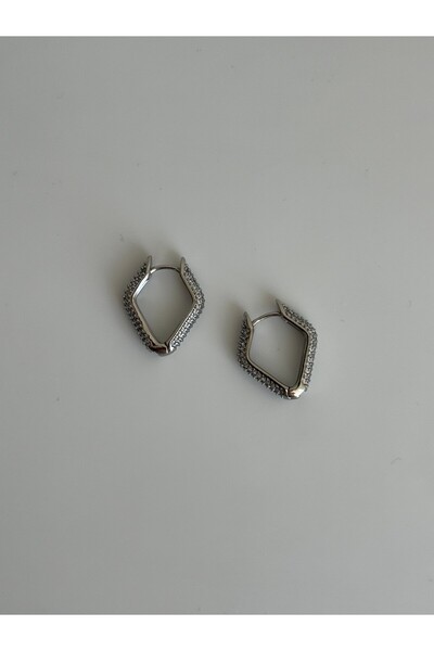 Owentis Steel Silver Diamond Model Full Stone İsmora Earrings - Does Not Darken -