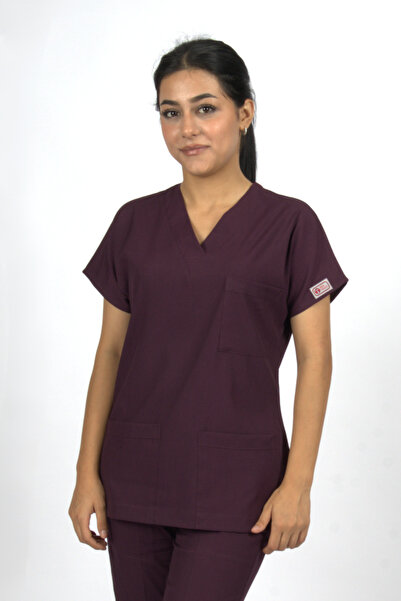 SEZA TEKSTİL Plum Premium Flex Unisex Lycra Scrubs Doctor Asistentă Uniformă Single Top