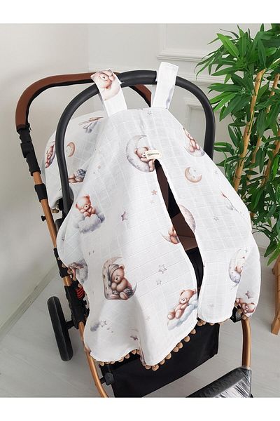 ilkimbebe Sleeping Bear Pompom Baby Stroller Cover