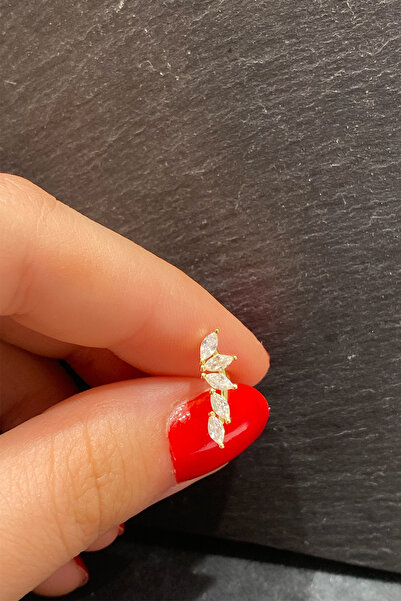 La femme by begum Beyaz Beş Markiz Earcuff Arka Top Döndürmeli Gold Gümüş Piercing, helix, tragus, conch, flat,