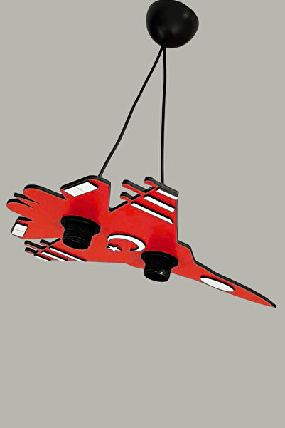 KAŞIKBEY Çocuk Odası UÇAK AVİZE sarkıt aydınlatma Ay Yıldız uçak Avize ahşap dekorotif solotürk Avize KIRMIZI