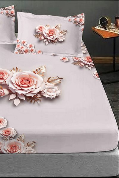 MonoHome 100% Cotton Fitted Sheet Special Design 5D Digital 60 Wire Pink