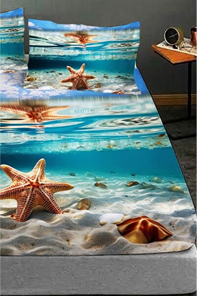 MonoHome 100% Cotton Fitted Sheet Special Design 5D Digital 60 Wire Deep Sea