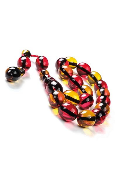 TESBİHCİBABA Choose Your Side Mascot Yellow Red Squeeze Amber Prayer Beads