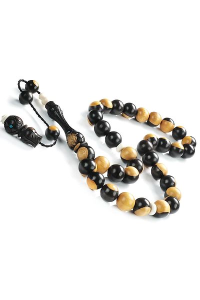 TESBİHCİBABA Master Craftsmanship Embroidered Imam's Spotted Ebony Wood Prayer Beads
