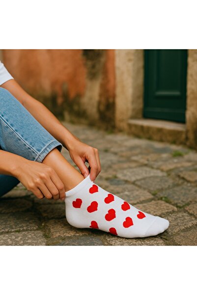 Hitit Socks 5 perechi de șosete invizibile cu model mini inimă de calitate premium pentru femei