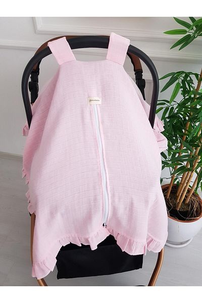 ilkimbebe Muslin Zippered Ruffle Baby Stroller Cover