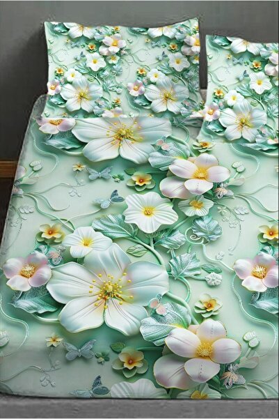 MonoHome 100% Cotton Fitted Sheet Special Design 5D Digital 60 Wire Green