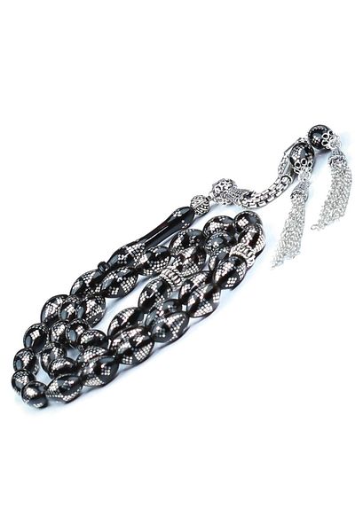 TESBİHCİBABA Unique Product Yussuri Swamp Coral Silver Embroidered Prayer Beads